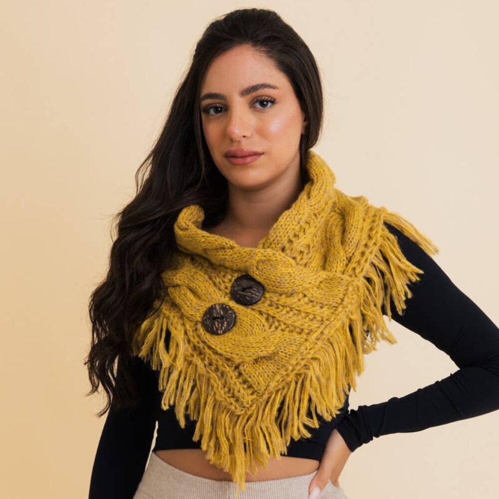 NWT Heathered Shoulder Warmer With Coco Buttons: Mustard Yellow